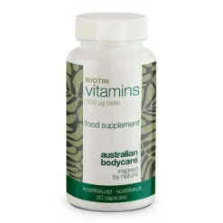 Australian Bodycare Biotin 500 µg – Daily Vitamin B7 Supplement – 90 Count — Biotin 500 µg With Vitamin B7 – 90 Tablets For Daily Use To Help Maintain Hair, Skin, And Mucous Membranes. Key: Biotin, Alfalfa, Cellulose.