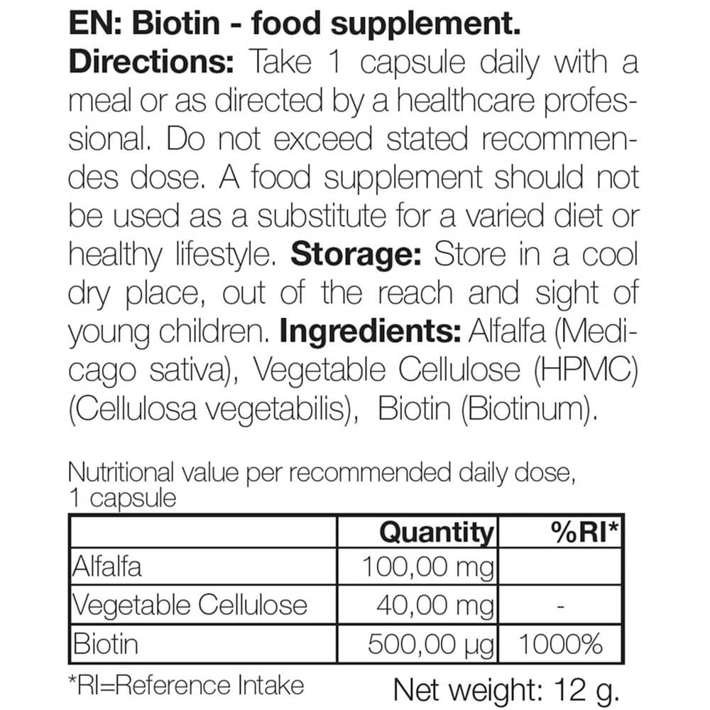 Australian Bodycare Biotin 500 µg – Daily Vitamin B7 Supplement – 90 Count — Biotin 500 µg With Vitamin B7 – 90 Tablets For Daily Use To Help Maintain Hair, Skin, And Mucous Membranes. Key: Biotin, Alfalfa, Cellulose. - Image 2